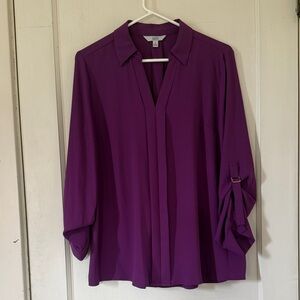Croft & Barrow Purple V-Neck Roll-Tab Blouse